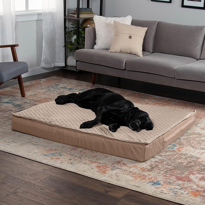 Furhaven Water-Resistant Orthopedic Dog Bed for Large Dogs w/ Removable Quilt Top & Washable Cover, For Dogs Up to 125 lbs - Indoor/Outdoor Quilt Top Convertible Mattress - Sand, Jumbo Plus/XXL