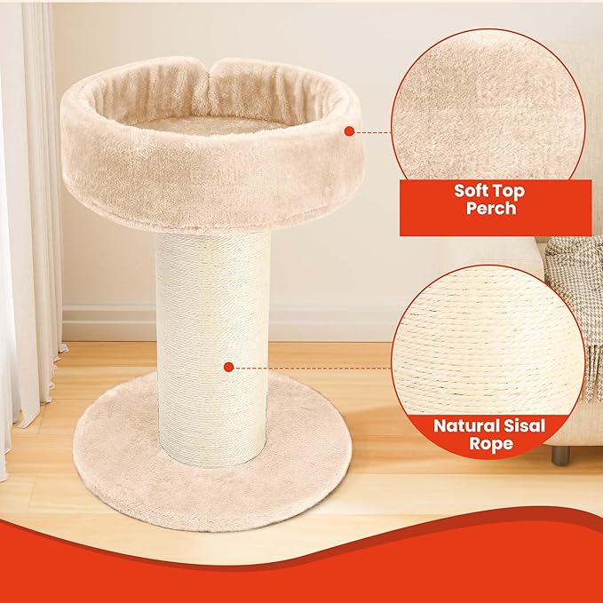 Cat Scratching Post for Large Cats, Tall Cat Scratcher for Indoor Cats with Super Thick Nature Sisal Scratching Post [Dia=6''], Removable Fluffy Cat Bed for Kitten & Adult Cats, Beige