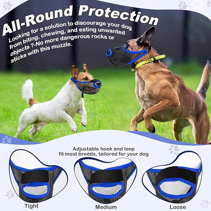 Dog Muzzle, Soft Air Mesh Muzzle for Small Medium Large Dogs Anti Biting Barking Chewing Scavenging, Breathable Adjustable Loop Pets Muzzle with Front Opening Design Allows Panting Drinking (Blue, S)