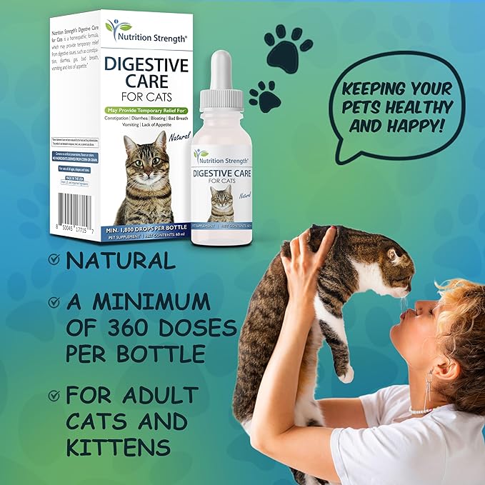 Digestive Care for Cats, Natural Constipation Relief for Cats and Kittens & Support for Diarrhea, Bloating, Bad Breath, Vomiting, Lack of Appetite, 60 Milliliters