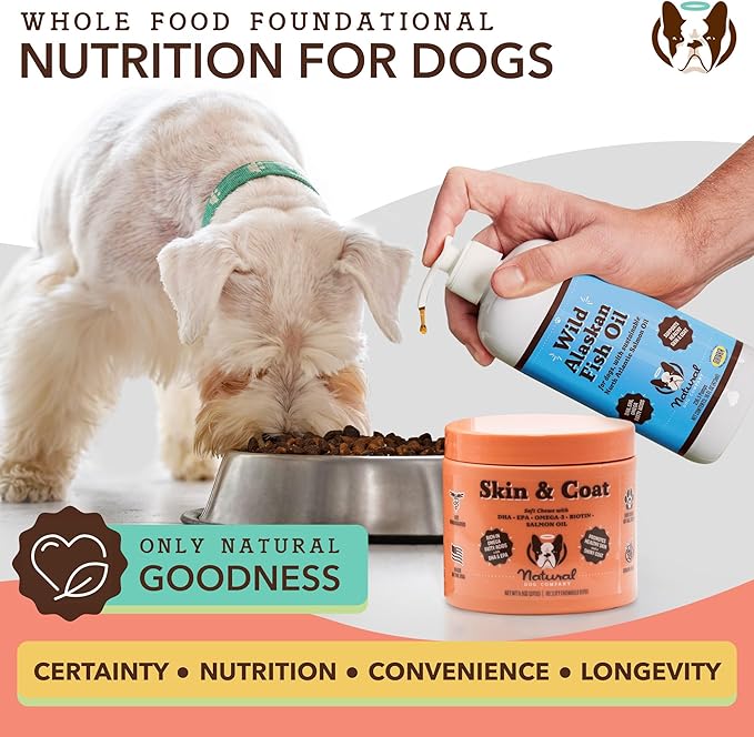 Natural Dog Company Skin & Coat Chews, Salmon & Peas Flavor, Dog Vitamins and Supplements for Healthy Skin & Coat, Itch Relief for Dogs with Allergies, with Biotin, Vitamin E, Omega 3, Antioxidant