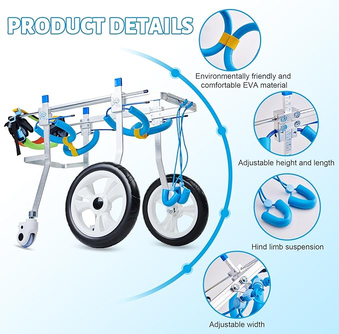 Adjustable 4-Wheel Dog Wheelchair| Pet Wheelchairs with Disabled Hind Legs Walking|Full Support Dog wheelchairs (7-Size) (L)