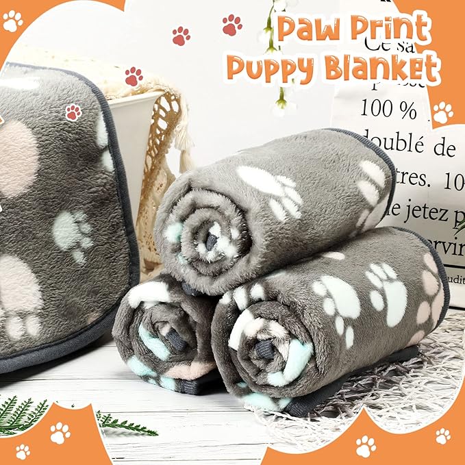 4 Pcs Pet Blanket Dog Puppy Blanket Paw Print Fleece Blanket for Small Medium Pet Dog Cat Warm Soft Sleep Mat Guinea Pig Cage Liners Blanket (Dark Gray,Medium(30 x 20.5 Inch))