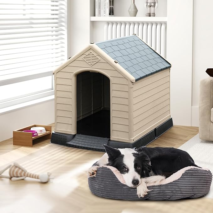 DWVO Spacious and Durable Dog House for Small to Medium Dogs, Indoor & Outdoor Use, Weather Resistant, Easy to Assemble (34.5''L*30.9''W*32''H, Brown)