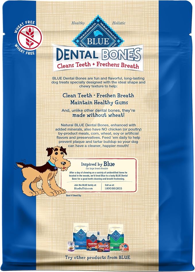 Blue Buffalo Dental Bones Regular Natural Dental Chew Dog Treats, (25-50 lbs) 12-oz Bag