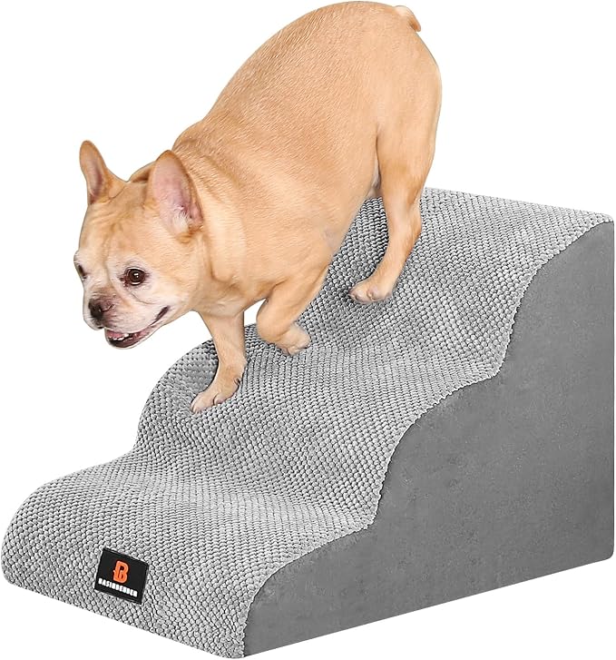 Dog Stairs for Small Dogs, Dog Steps for Bed, 3 Step Dog Stairs for Medium Dogs, Pet Stairs for High Beds and Couch, Pet Steps for Bed, Non-Slip Balanced Stable Bed Stairs for Dog, Grey