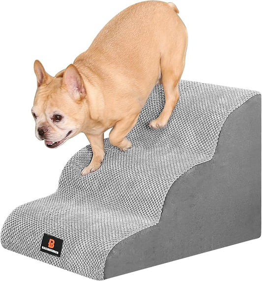 Dog Stairs for Small Dogs, Dog Steps for Bed, 3 Step Dog Stairs for Medium Dogs, Pet Stairs for High Beds and Couch, Pet Steps for Bed, Non-Slip Balanced Stable Bed Stairs for Dog, Grey