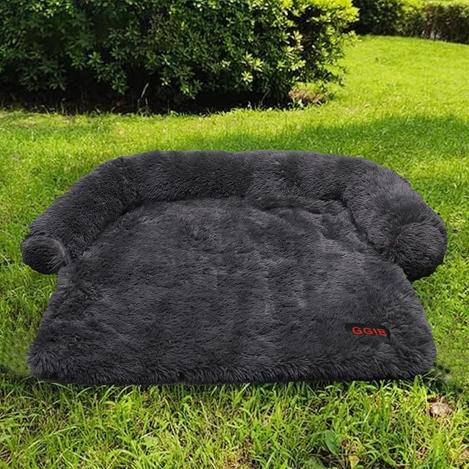 Calming Dog Bed Fluffy Plush Dog Mat for Furniture Protector with Removable Washable Cover for Large Medium Small Dogs and Cats (Medium(41x37x6), Dark Grey)