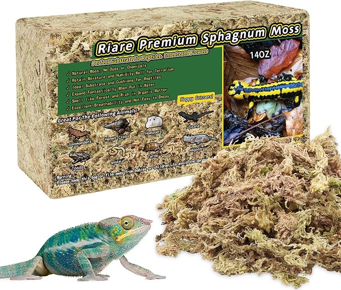 14OZ Premium Sphagnum Moss for Reptiles- 20QT Natural Reptile Moss Dried, Forest Live Moss for Terrarium, Frogs Snake Peat Moss Bedding for Leopard Gecko Turtle Anoles Salamanders Orchids Plants