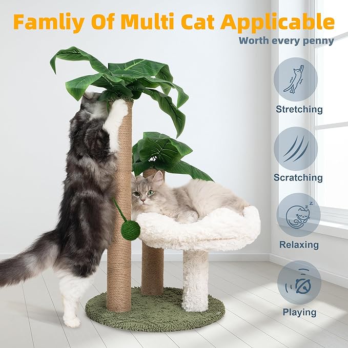 Cat Scratching Post Palm Tree with Bed Cloud Cute Cat Tree for Indoor Large Cats 3 Scratching Poles Sisal Hanging Balls for Cat Perch Cat Scratcher for Kitten and Adult Cats Tower Climber