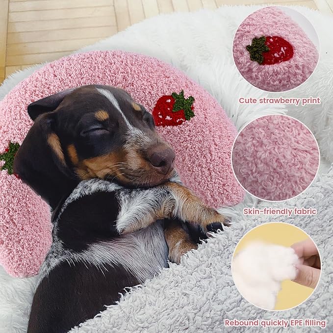 Cutated Dog Calming Pillow Dog Neck Pillow Cat Pillow for Indoor Small Pet Dogs and Cats (Pink)