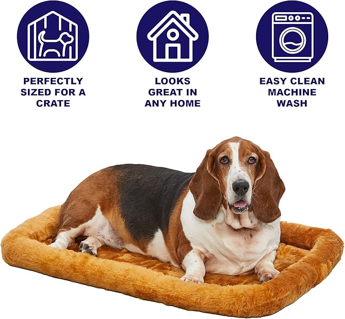 MidWest Bolster Pet Bed for Dogs & Cats 36L-Inch Cinnamon Bed w/ Comfortable Bolster | Ideal for Medium / Large Dog Breeds & Fits a 36-Inch Dog Crate | Easy Maintenance Machine Wash & Dry | 1-Year Warranty