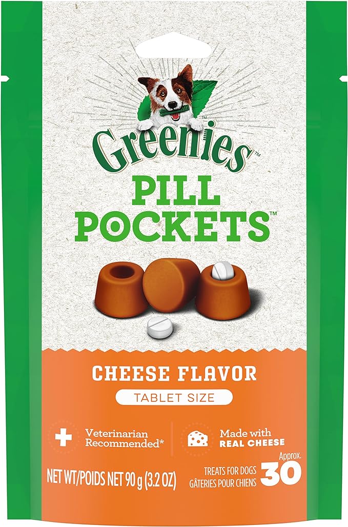 Greenies Pill Pockets for Dogs Tablet Size Natural Soft Dog Treats, Cheese Flavor, 3.2 oz. (Pack of 6)