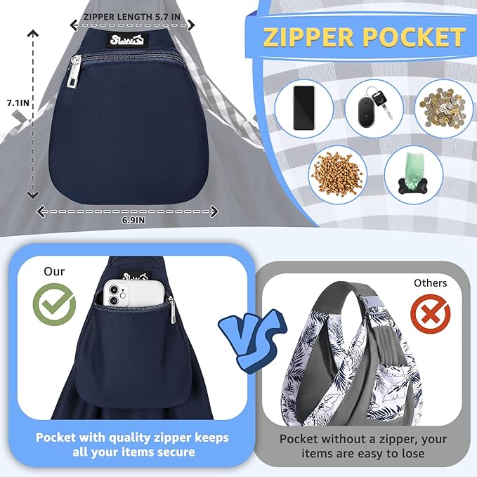 SlowTon Dog Carrier Sling - Thick Padded Adjustable Shoulder Strap Dog Carriers for Small Dogs, Puppy Carrier Purse for Pet Cat with Front Zipper Pocket Safety Belt Machine Washable (Navy Knitted, M)