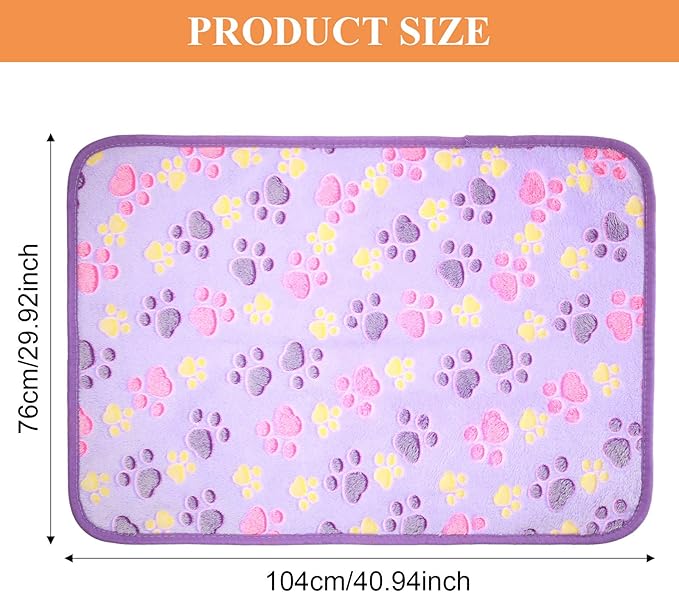 4 Pcs Pet Blanket Dog Puppy Blanket Paw Print Fleece Blanket for Small Medium Pet Dog Cat Warm Soft Sleep Mat Guinea Pig Cage Liners Blanket (White, Coffee, Pink, Purple,Large(41 x 30 Inch))