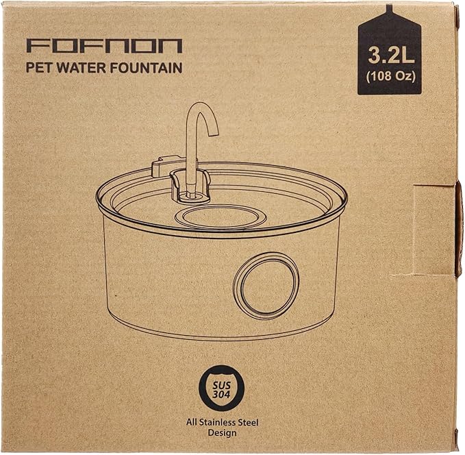 Cat Water Fountain Stainless Steel - Dog Automatic Waterer Bowl - Auto Pet Dispenser - Small Pets Drinking Waterer Indoor - Auto Dish Animal Fountains - 108oz/3.2L Metal Self Kitty Watering Supplies