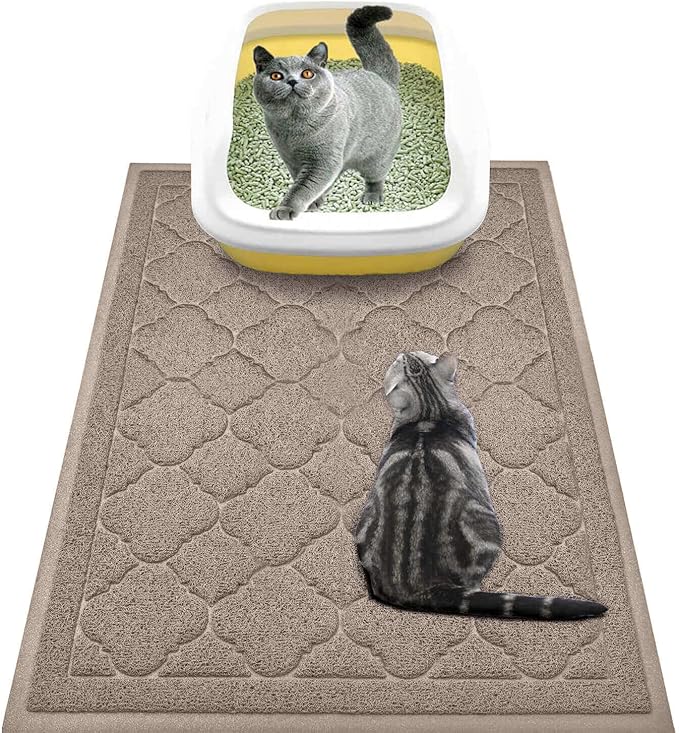 WePet Cat Litter Box Mat, Kitty Premium PVC Pad, Durable Trapping Rug, Phthalate Free, Urine-Resistant, Scatter Control, L 35 x 23 Inch, Champagne