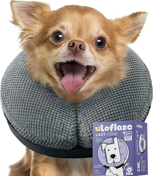 Soft Inflatable Dog Cone Collar Alternative After Surgery - Dog Neck Donut E Collar for Large Medium Small Dogs Cats Post Surgery - Recovery Collar to Stop Licking - Grey, S