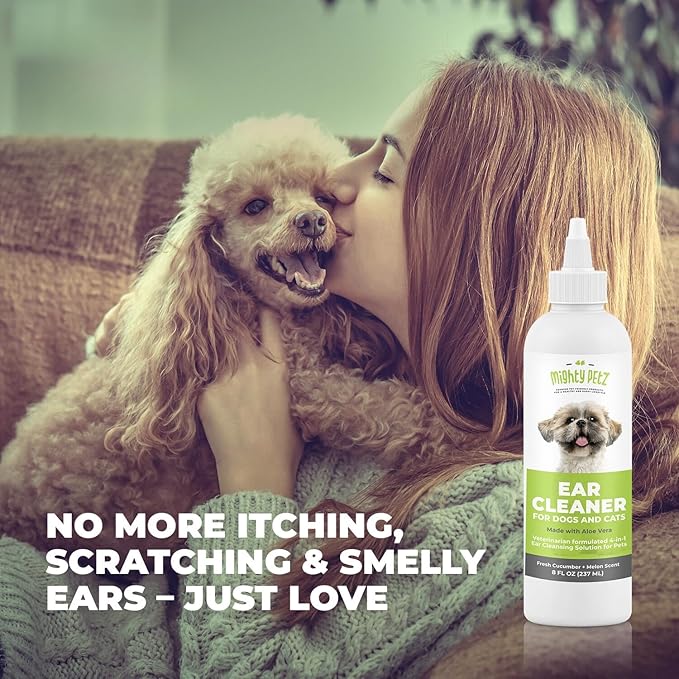 Mighty Petz Dog Ear Cleaner – Pet Ear Wash to Support Itchy, Infection Prone Ears, Yeast and Wax. Advanced & Gentle Otic Cleaning Solution. Ear Drops for Dogs and Cats - 8 oz