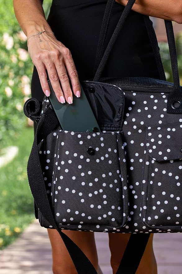 Fashion Dog Carrier Cat Carrier Rabbit Carrier- Soft Sided Pet Carrier Purse Bag - Breathable Mesh Airline Approved Pets Travel Tote Bag with Pockets (Black Polka dot)