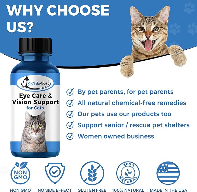 Eye Care and Vision Support for Cats - Holistic Kitten Eye Infection Treatment Helps with Conjunctivitis, Swelling, Discharge and More. Easy to Use Pills Relieve the Cat Eye Drops Struggle