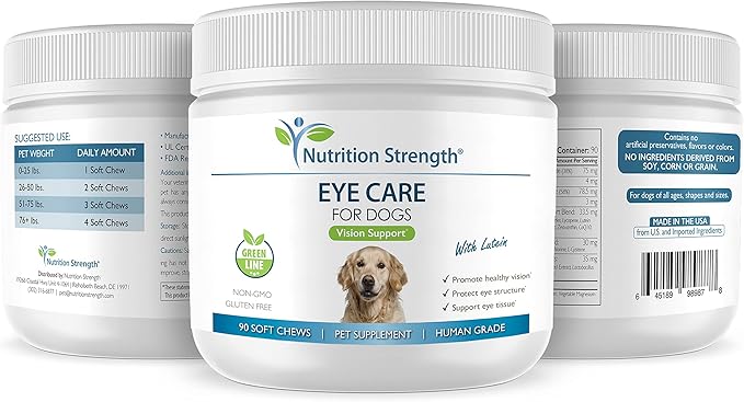 Eye Care for Dogs Daily Vision Supplement with Lutein, Zeaxanthin, Astaxanthin, CoQ10, Bilberry Antioxidants, Vitamin C, Vitamin E Support for Dog Eye Problems, 90 Soft Chews