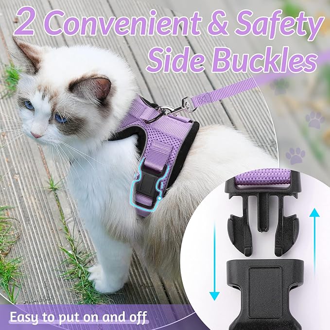 rabbitgoo Cat Harness and Leash for Walking, Escape Proof Soft Adjustable Vest Harnesses for Cats, Easy Control Breathable Reflective Strips Jacket, Light Purple, M