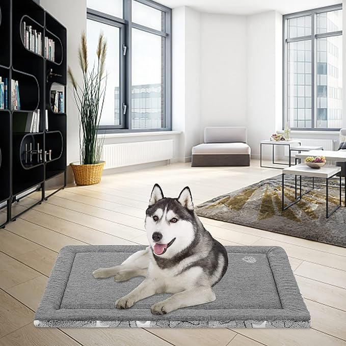 EMPSIGN Dog Bed Mat Dog Crate Pad Reversible (Cool & Warm), Machine Washable Dog Crate Mat, Kennel Pad for Dog Sleeping Mattress for Large Medium Small Dogs, Grey