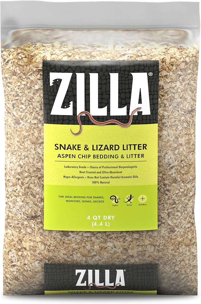 Zilla Snake and Lizard Litter Substrate, Made with Aspen Chips, Ultra Absorbent Bedding, Easy to Clean, 4 Quarts