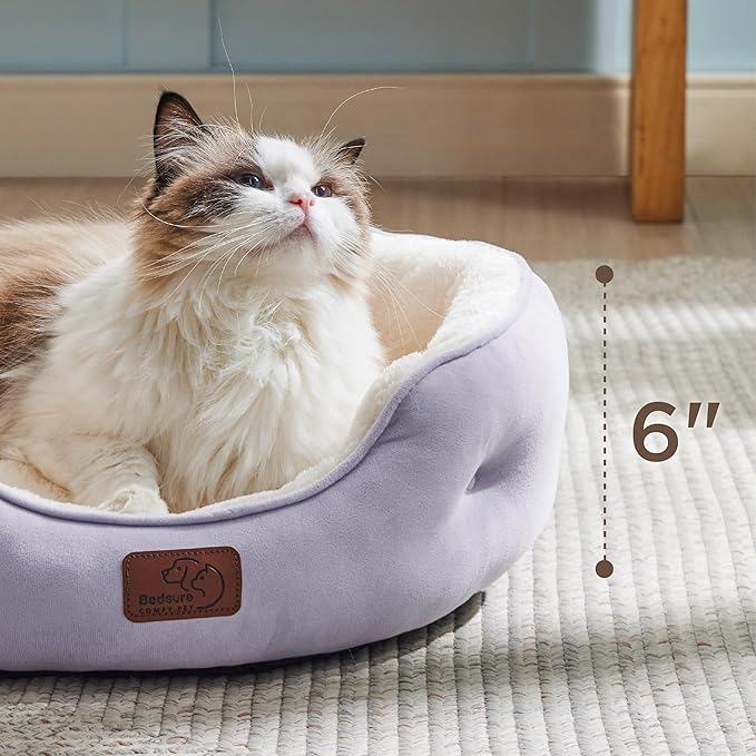 Bedsure Dog Beds for Small Dogs - Round Cat Beds for Indoor Cats, Washable Pet Bed for Puppy and Kitten with Slip-Resistant Bottom, 20 Inches, Misty Lilac