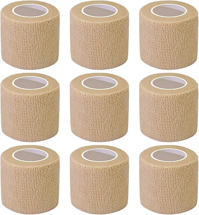 Self Adhesive Bandage Wrap, 9 Pack 2" x 5 Yards, Athletic Tape, Elastic Bandage, Self Stick Wrap for Ankle, Wrist, Finger, Sports (Skin Color)