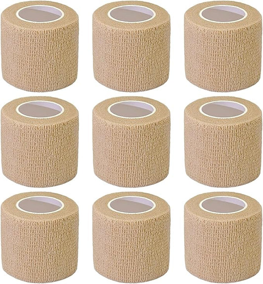 Self Adhesive Bandage Wrap, 9 Pack 2" x 5 Yards, Athletic Tape, Elastic Bandage, Self Stick Wrap for Ankle, Wrist, Finger, Sports (Skin Color)