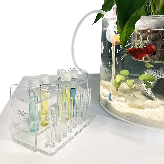 Aquarium Test Tube Holder, Handmade Rack, w/8 Slots and 8 Drying Poles for API and TC Glass Test Tubes
