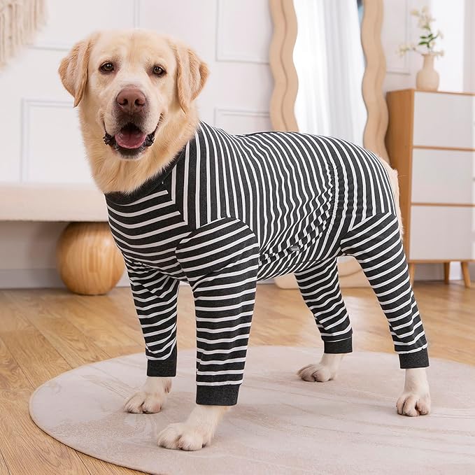 Dog Recovery Suit Full-Zipper After Post-Surgery Large Medium Dogs, Dog Bodysuit for Prevent Licking& Chewing Wounds Onesies Cone Alternative (Grey Stripe, 4X-Large)