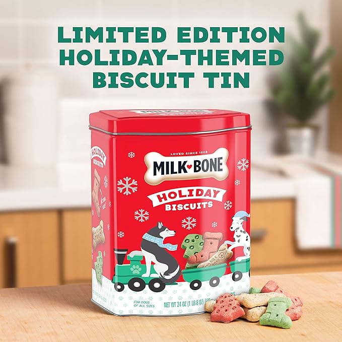 Milk-Bone Limited Edition Holiday Dog Treats, Small Biscuits, 24 Ounce Reusable Tin