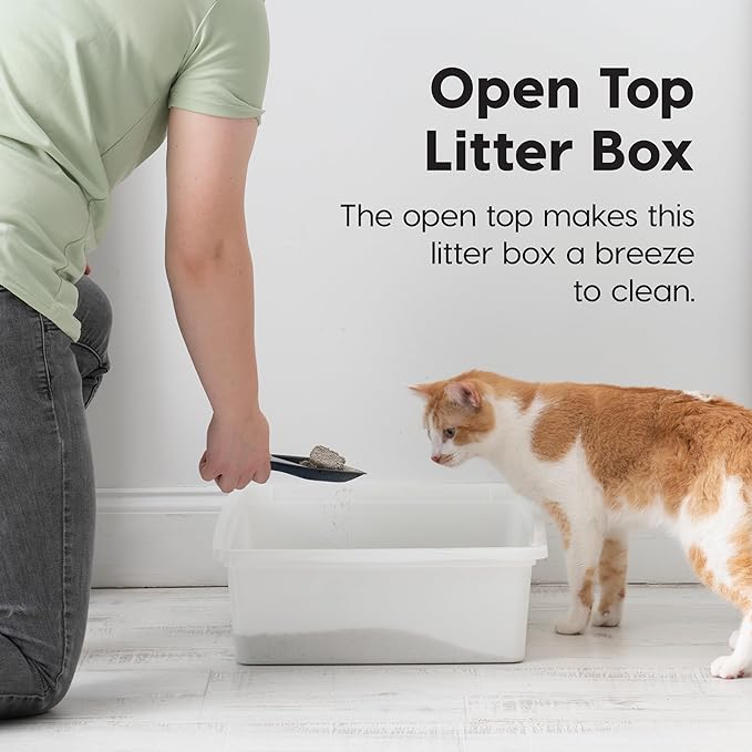 IRIS USA Large Open Top Cat Litter Box, Kitty Litter Pan, Pearl