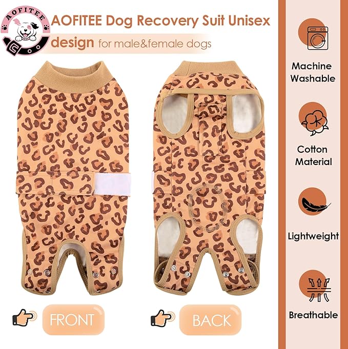 AOFITEE Dog Recovery Suit, Dog Surgical Recovery Suit for Female Dogs Male Dogs, Cozy Dog Onesie for Surgery, Cone E-Collar Alternative, Anti Licking Dog Surgical Shirt with Pee Hole, Brown S