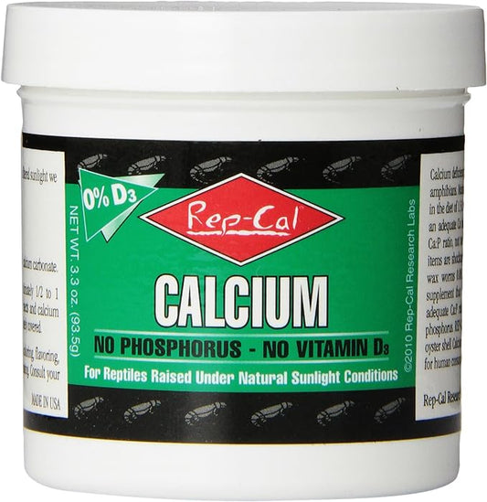 Rep-Cal 52298 Phosphorous-Free Calcium Powder Reptile/Amphibian Supplement Without Vitamin D3, 4.1 oz,white