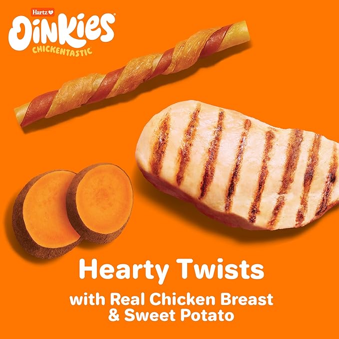 Oinkies Chickentastic Hearty Twists Dog Treats with Real Chicken Breast, Sweet Potato, and Smoked Pork, Long-Lasting Yet Highly Digestible, 120 CT