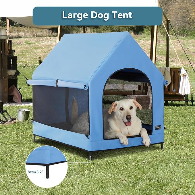Petsfit 36 Inch Elevated Pet Dog House, Portable Large Dog House with Removable Cover for Indoor and Outdoor, Waterproof Raised Dog Houses for Large Dogs Outside,Blue,36L x 25.2W x 35.3H Inches