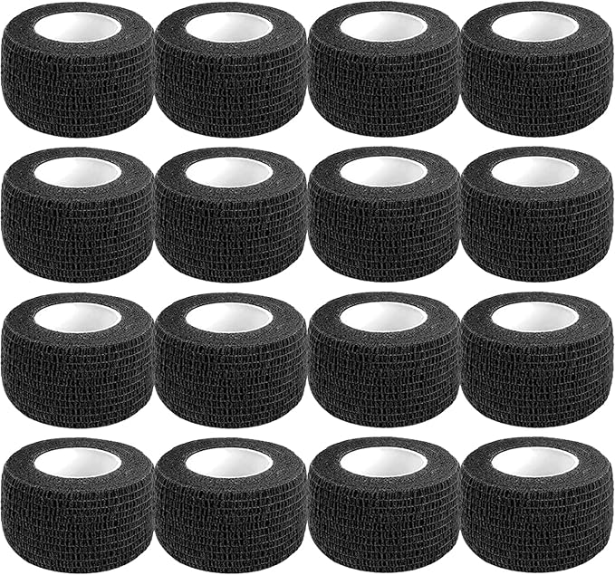 Self Adhesive Bandage Wrap,1 Inch 5 Yards 16 Pack Black Elastic Flexible Cohesive Bandages, Vet Wrap Tattoo Sports Tape Bulk for First Aid Supplies (Black)