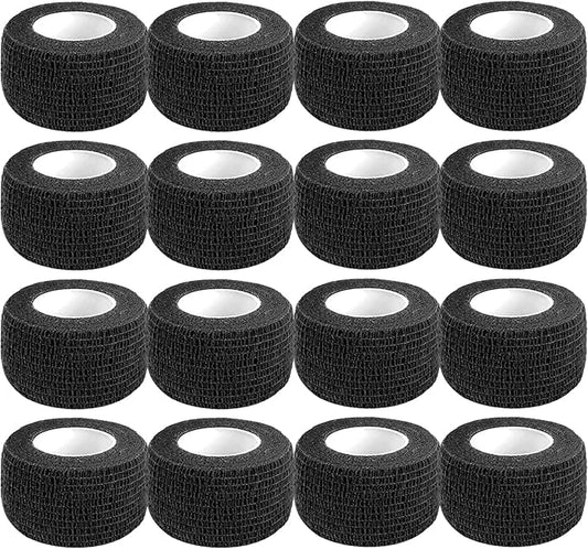 Self Adhesive Bandage Wrap,1 Inch 5 Yards 16 Pack Black Elastic Flexible Cohesive Bandages, Vet Wrap Tattoo Sports Tape Bulk for First Aid Supplies (Black)