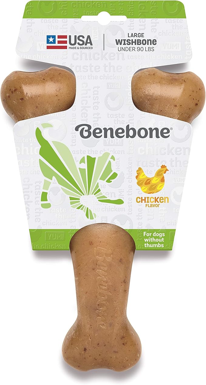 Benebone Wishbone Durable Dog Chew Toy for Aggressive Chewers, Real Chicken, Made in USA, Large