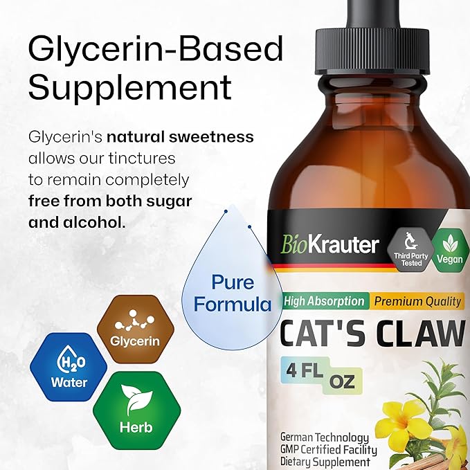 Cats Claw Herbal Supplement - Organic Cats Claw Tincture - Liquid Extract for Immune Support - Alcohol & Sugar Free - Vegan Drops 4 Fl.Oz.