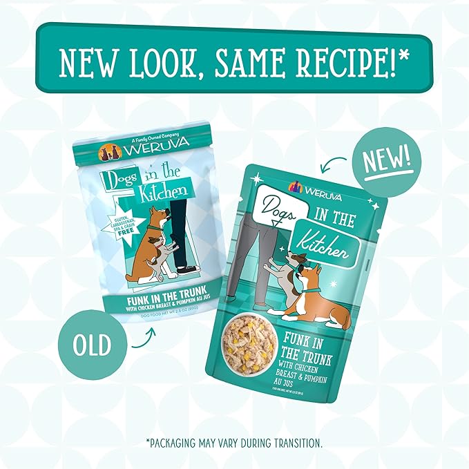 Weruva Dogs in The Kitchen, Funk in The Trunk with Chicken Breast & Pumpkin Au Jus Dog Food, 2.8Oz Pouch (Pack of 12)