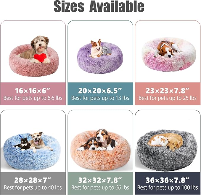 Aurako Cat Bed Dog Bed Round Cushion Pet Bed Mat Ultra Soft Plush Donut Sofa Comfortable Pillow Machine Washable Pet Cuddle Beds for Kitten Small Medium Large Dogs Cats 20" Purple and White