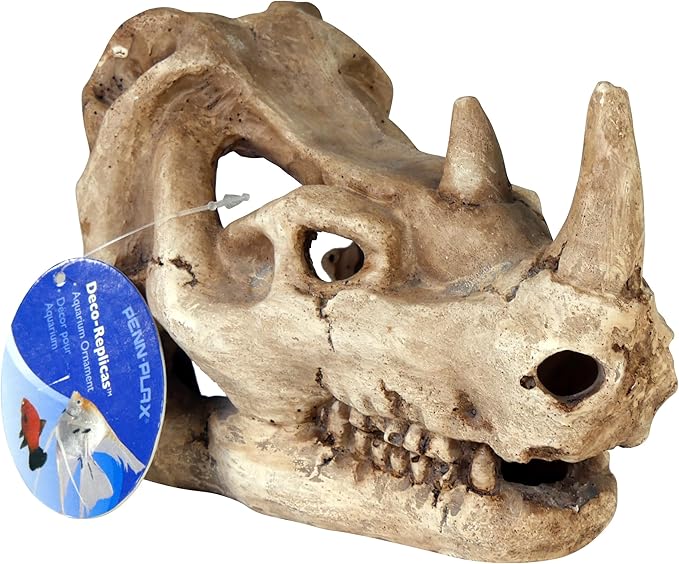 Penn-Plax Rhino Skull Aquarium Decoration - Aged Dinosaur Skeleton Décor – for Fish Tanks (RR1067)