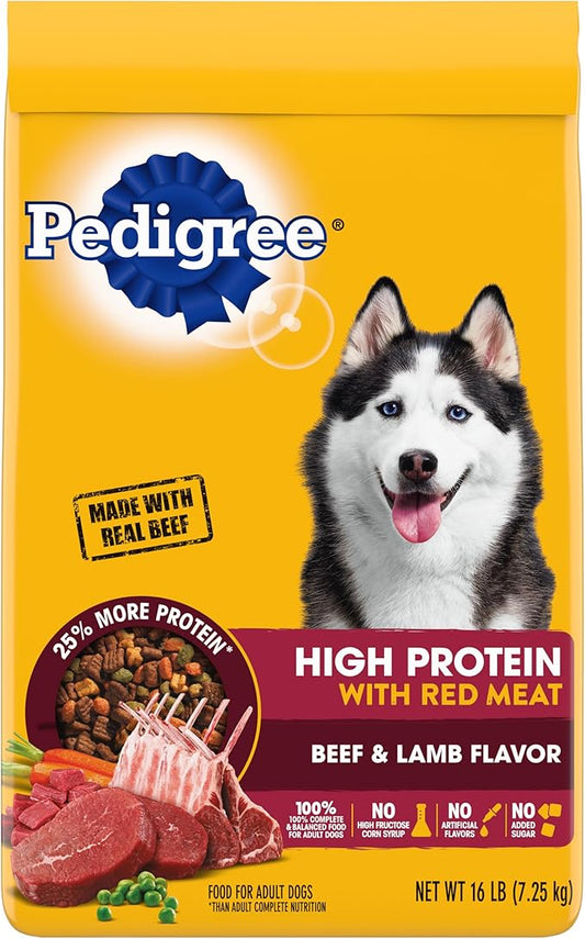 Pedigree High Protein Adult Dry Dog Food Beef and Lamb Flavor Dog Kibble, 16 lb. Bag