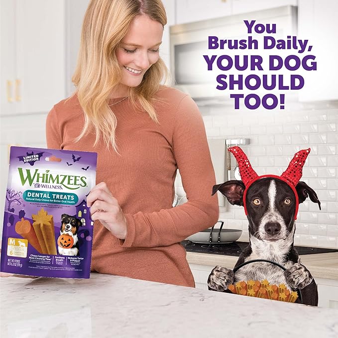 Whimzees by Wellness Halloween Natural Dental Chews for Dogs, Long Lasting Treats, Grain-Free, Freshens Breath, Medium Breed, 6 count