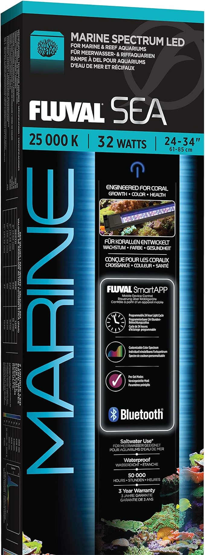 Fluval Sea Marine 3.0 LED Aquarium Lighting for Coral Growth, 32 Watts, 24-34 Inches